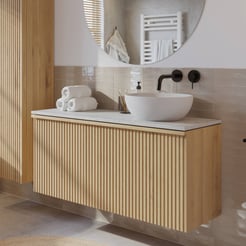 Ben Linea badmeubel met solid surface waskom 120cm rechts eiken naturel/carrera