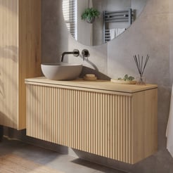 Ben Linea badmeubel met grijs betonnen waskom 120cm links eiken naturel