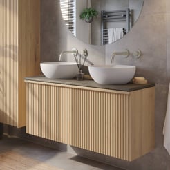 Ben Linea badmeubel met solid surface waskommen 120cm eiken naturel/groen beton