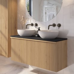 Ben Linea badmeubel met solid surface waskommen 120cm eiken naturel/zwart beton