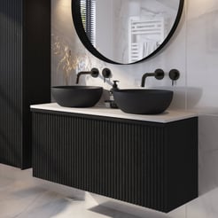 Ben Linea badmeubel met zwart betonnen waskommen 120cm eiken zwart/solid surface