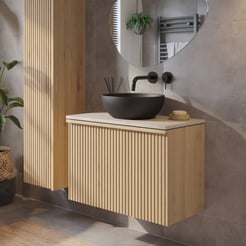 Ben Linea badmeubel met zwart betonnen waskom 80cm eiken naturel/beige beton