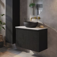Ben Linea badmeubel met zwart betonnen waskom 80cm eiken zwart/carrera