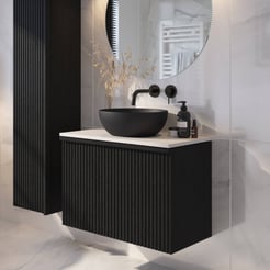 Ben Linea badmeubel met zwart betonnen waskom 80cm eiken zwart/solid surface
