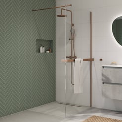 Saniselect Modella inloopdouche 110x210cm helder glas incl. handdoekhouder geborsteld koper