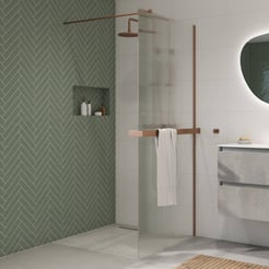 Saniselect Modella inloopdouche 120x210cm ribbel glas incl. handdoekhouder geborsteld koper