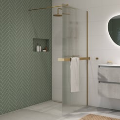 Saniselect Modella inloopdouche 100x210cm ribbel glas incl. handdoekhouder geborsteld messing