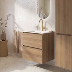 Saniselect Tonale badmeubelset incl. wastafel glans wit 61x46cm denver eiken