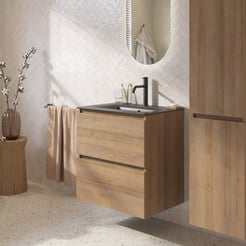 Saniselect Tonale badmeubelset incl. wastafel mat zwart 61x46cm denver eiken