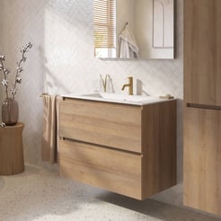 Saniselect Tonale badmeubelset incl. wastafel glans wit 81x51cm denver eiken