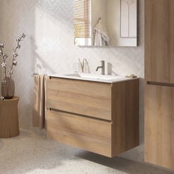 Saniselect Tonale badmeubelset incl. wastafel mat wit 81x46cm denver eiken