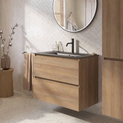 Saniselect Tonale badmeubelset incl. wastafel mat zwart 81x51cm denver eiken