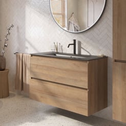 Saniselect Tonale badmeubelset incl. wastafel mat zwart 101x46cm denver eiken