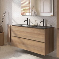 Saniselect Tonale badmeubelset incl. wastafel mat zwart 121x46cm denver eiken