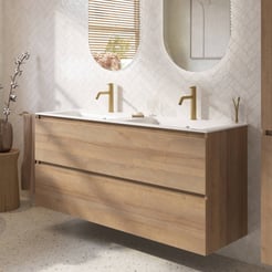Saniselect Tonale badmeubelset incl. wastafel glans wit 141x51cm denver eiken