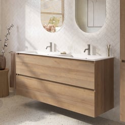 Saniselect Tonale badmeubelset incl. wastafel mat wit 141x51cm denver eiken