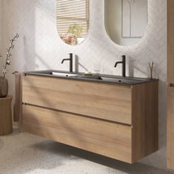 Saniselect Tonale badmeubelset incl. wastafel mat zwart 141x46cm denver eiken