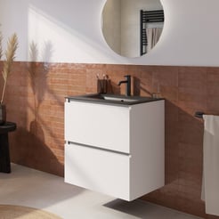Saniselect Tonale badmeubelset incl. wastafel mat zwart 61x51cm super wit glans