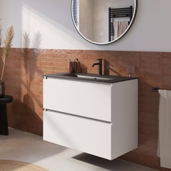 Saniselect Tonale badmeubelset incl. wastafel mat zwart 81x51cm super wit glans