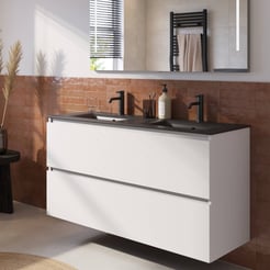 Saniselect Tonale badmeubelset incl. wastafel mat zwart 121x51cm super wit glans