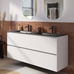 Saniselect Tonale badmeubelset incl. wastafel mat zwart 141x46cm super wit glans