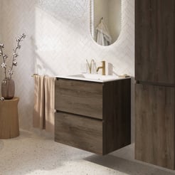 Saniselect Tonale badmeubelset incl. wastafel glans wit 61x51cm sepia eiken