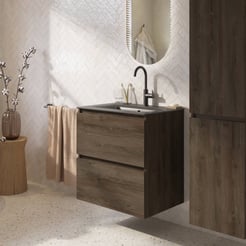 Saniselect Tonale badmeubelset incl. wastafel mat zwart 61x51cm sepia eiken
