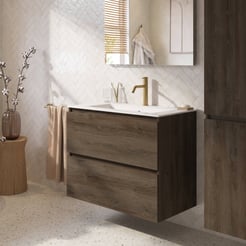 Saniselect Tonale badmeubelset incl. wastafel glans wit 81x51cm sepia eiken
