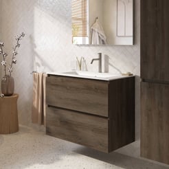 Saniselect Tonale badmeubelset incl. wastafel mat wit 81x46cm sepia eiken