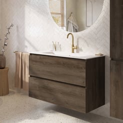 Saniselect Tonale badmeubelset incl. wastafel glans wit 101x46cm sepia eiken