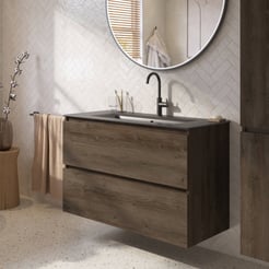 Saniselect Tonale badmeubelset incl. wastafel mat zwart 101x51cm sepia eiken
