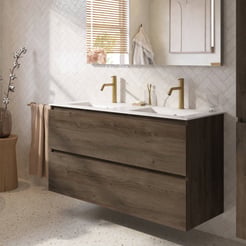 Saniselect Tonale badmeubelset incl. wastafel glans wit 121x51cm sepia eiken