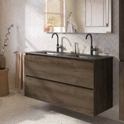 Saniselect Tonale badmeubelset incl. wastafel mat zwart 121x51cm sepia eiken