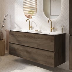 Saniselect Tonale badmeubelset incl. wastafel glans wit 141x51cm sepia eiken