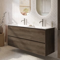 Saniselect Tonale badmeubelset incl. wastafel mat wit 141x51cm sepia eiken