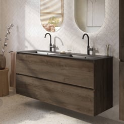 Saniselect Tonale badmeubelset incl. wastafel mat zwart 141x46cm sepia eiken