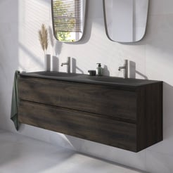 Ben Tendenza badmeubel incl. beton zwarte wastafel 140,1x45x51,5cm coal oak