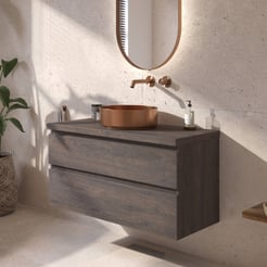 Ben Tendenza badmeubel incl. geborsteld koperen waskom 101x46x75,8cm prime oak