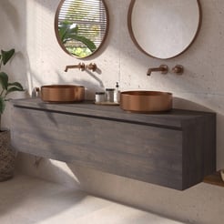 Ben Tendenza badmeubel incl. geborsteld koperen waskommen 161x46cm prime oak