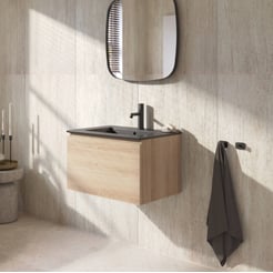 Ben Tendenza badmeubel incl. mat zwarte keramische wastafel 62,7x46cm urban oak