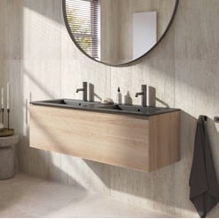 Ben Tendenza badmeubel incl. mat zwarte keramische wastafel 122,7x46cm urban oak