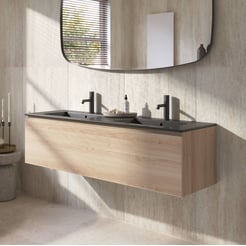 Ben Tendenza badmeubel incl. mat zwarte keramische wastafel 142,7x46cm urban oak