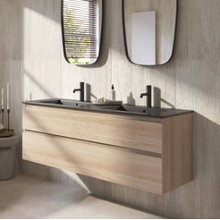 Ben Tendenza badmeubel incl. mat zwarte keramische wastafel 142,7x46x61,5cm urban oak