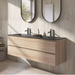 Ben Tendenza badmeubel incl. mat zwarte keramische wastafel 142,7x46x51,5cm urban oak