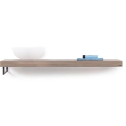 Looox Wooden Base Shelf Solo 140 cm Houder Links Old Grey/RVS