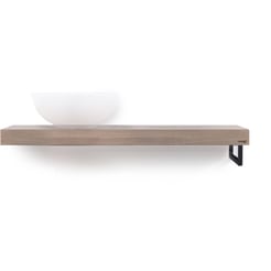 Looox Wooden Base Shelf Solo 100 cm Houder Rechts Old Grey/Mat Zwart