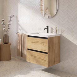 Saniselect Guarda badmeubel incl. witte wastafel 61x51x64cm eiken marcato – zwarte greeplijst