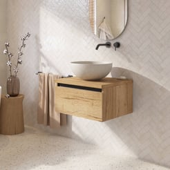 Saniselect Guarda badmeubel incl. grijze keramische waskom 60x51x49cm eiken marcato – zwarte greeplijst