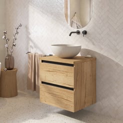 Saniselect Guarda badmeubel incl. afdekblad 60x51x62cm eiken marcato – zwarte greeplijst