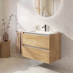Saniselect Guarda badmeubel incl. malta beige keramische wastafel 81x46x61cm eiken marcato – aluminium greeplijst